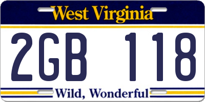 WV license plate 2GB118