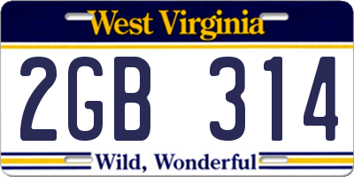 WV license plate 2GB314