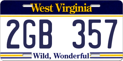 WV license plate 2GB357