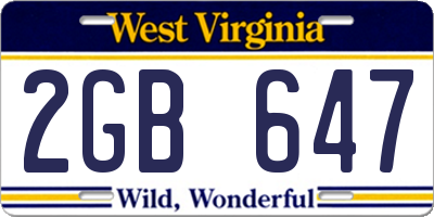 WV license plate 2GB647