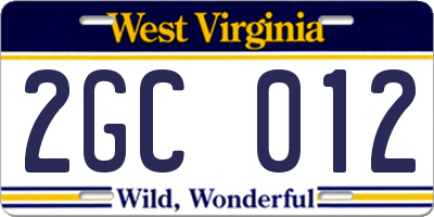 WV license plate 2GC012