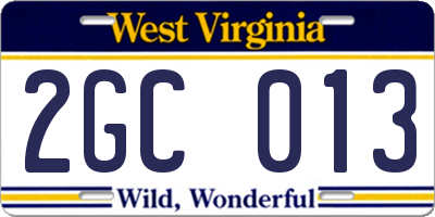 WV license plate 2GC013