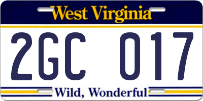 WV license plate 2GC017