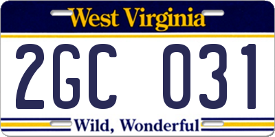 WV license plate 2GC031