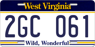 WV license plate 2GC061