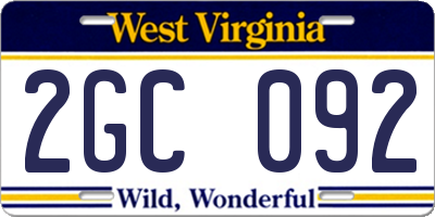WV license plate 2GC092