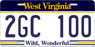 WV license plate 2GC100