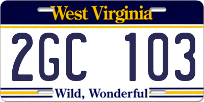 WV license plate 2GC103