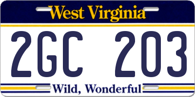 WV license plate 2GC203