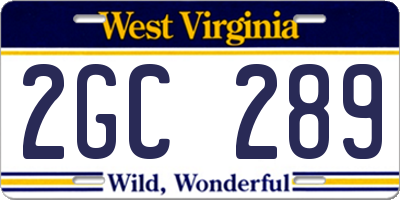 WV license plate 2GC289