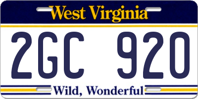 WV license plate 2GC920