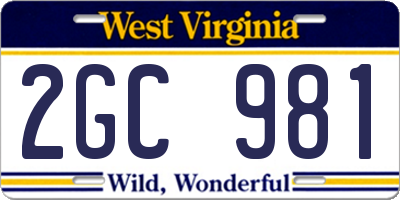 WV license plate 2GC981