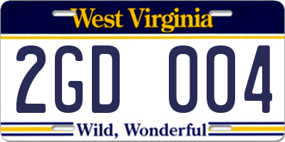 WV license plate 2GD004