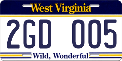 WV license plate 2GD005