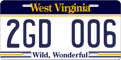 WV license plate 2GD006