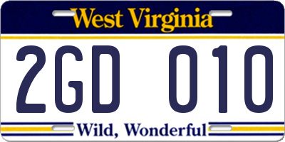 WV license plate 2GD010