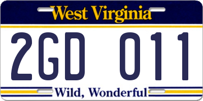 WV license plate 2GD011