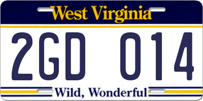 WV license plate 2GD014