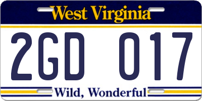 WV license plate 2GD017