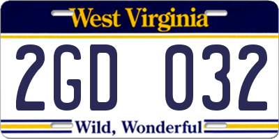 WV license plate 2GD032