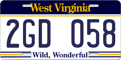 WV license plate 2GD058