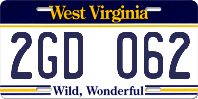 WV license plate 2GD062
