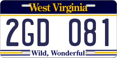 WV license plate 2GD081