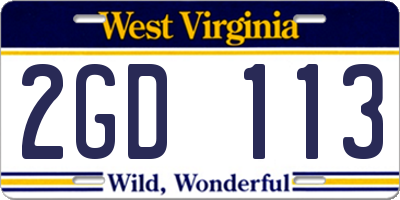 WV license plate 2GD113