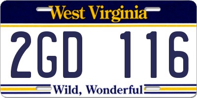 WV license plate 2GD116