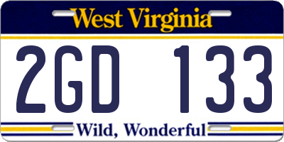 WV license plate 2GD133