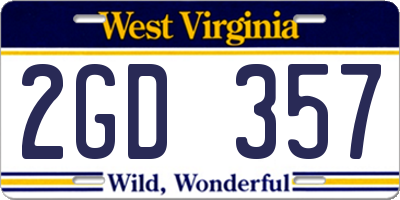 WV license plate 2GD357