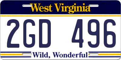 WV license plate 2GD496