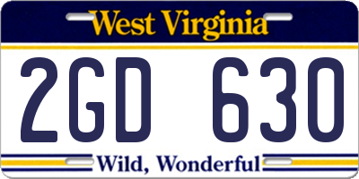 WV license plate 2GD630