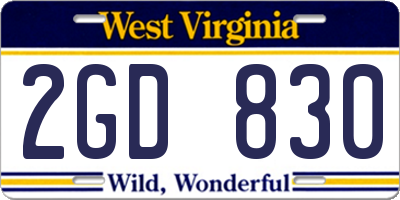 WV license plate 2GD830