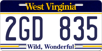WV license plate 2GD835