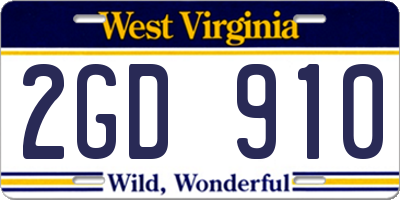 WV license plate 2GD910