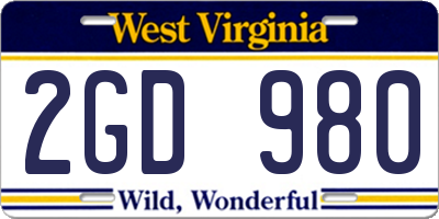 WV license plate 2GD980