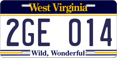 WV license plate 2GE014