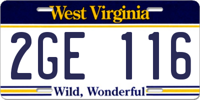 WV license plate 2GE116