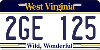 WV license plate 2GE125