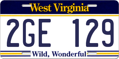 WV license plate 2GE129