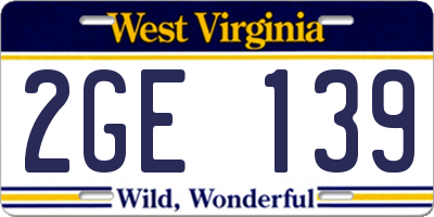 WV license plate 2GE139