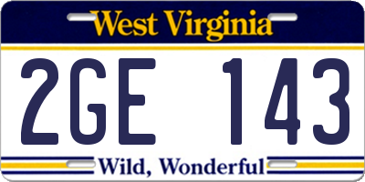 WV license plate 2GE143