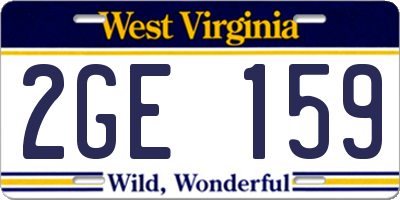 WV license plate 2GE159