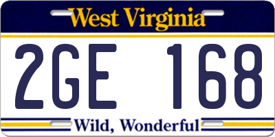 WV license plate 2GE168