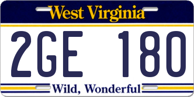 WV license plate 2GE180