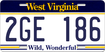 WV license plate 2GE186