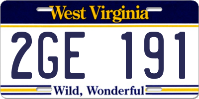 WV license plate 2GE191