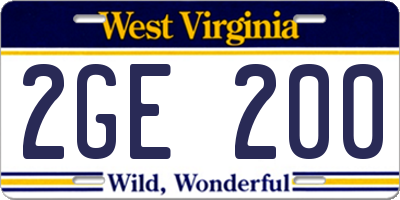 WV license plate 2GE200
