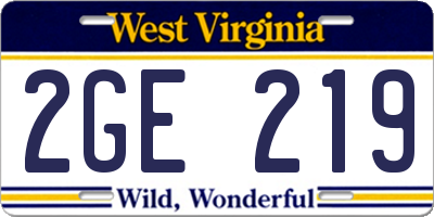 WV license plate 2GE219